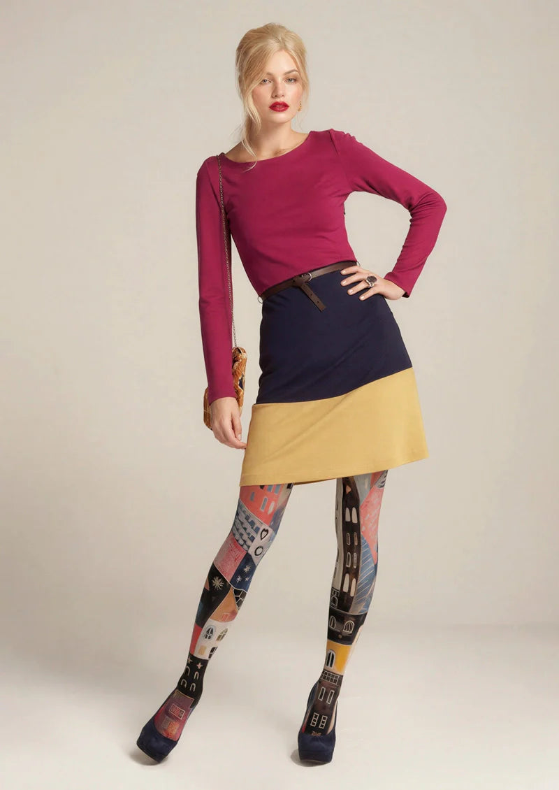 Block Color Fantasy Town Tights Hosiery Pantyhose