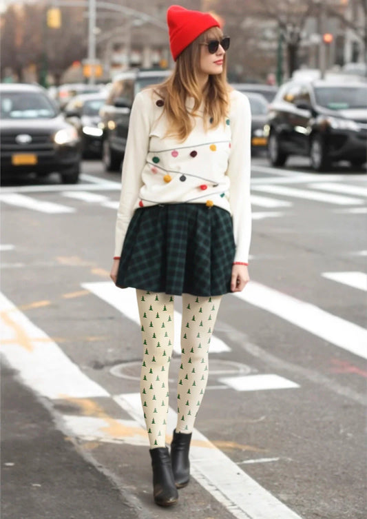 Little Christmas Tree Polka Dots Tights Hosiery Pantyhose