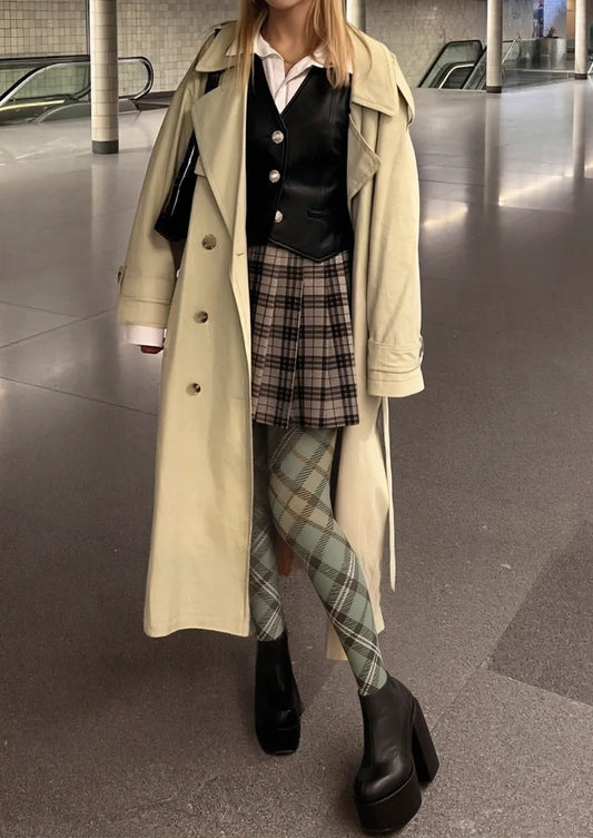 Light Green Check Plaid Tights Hosiery Pantyhose