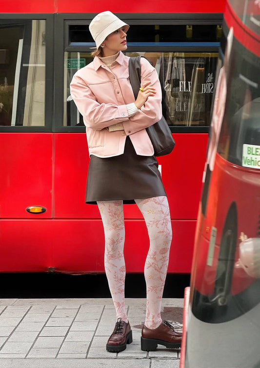 Pink Flowers Tights Hosiery Pantyhose
