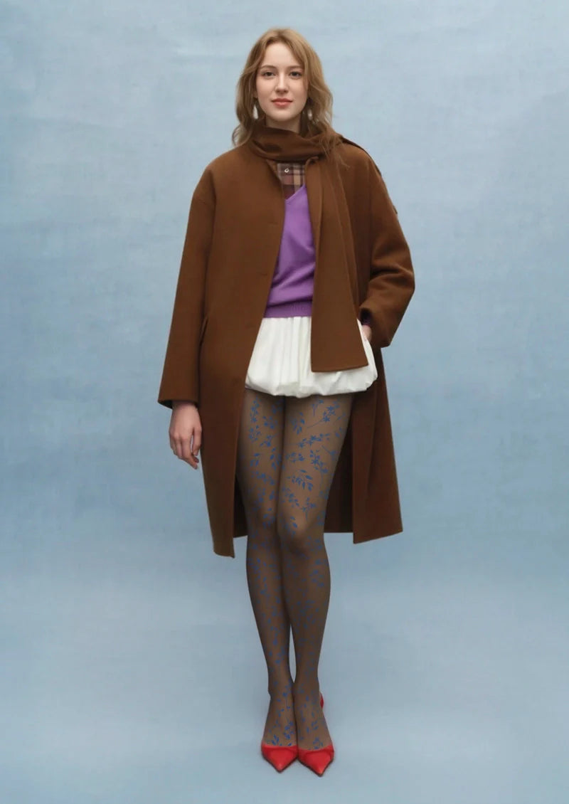 Brown-blue  Dainty florals Tights Hosiery Pantyhose