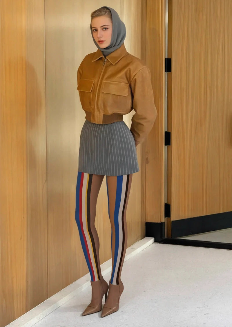 Retro Color Stripes Tights Hosiery Pantyhose