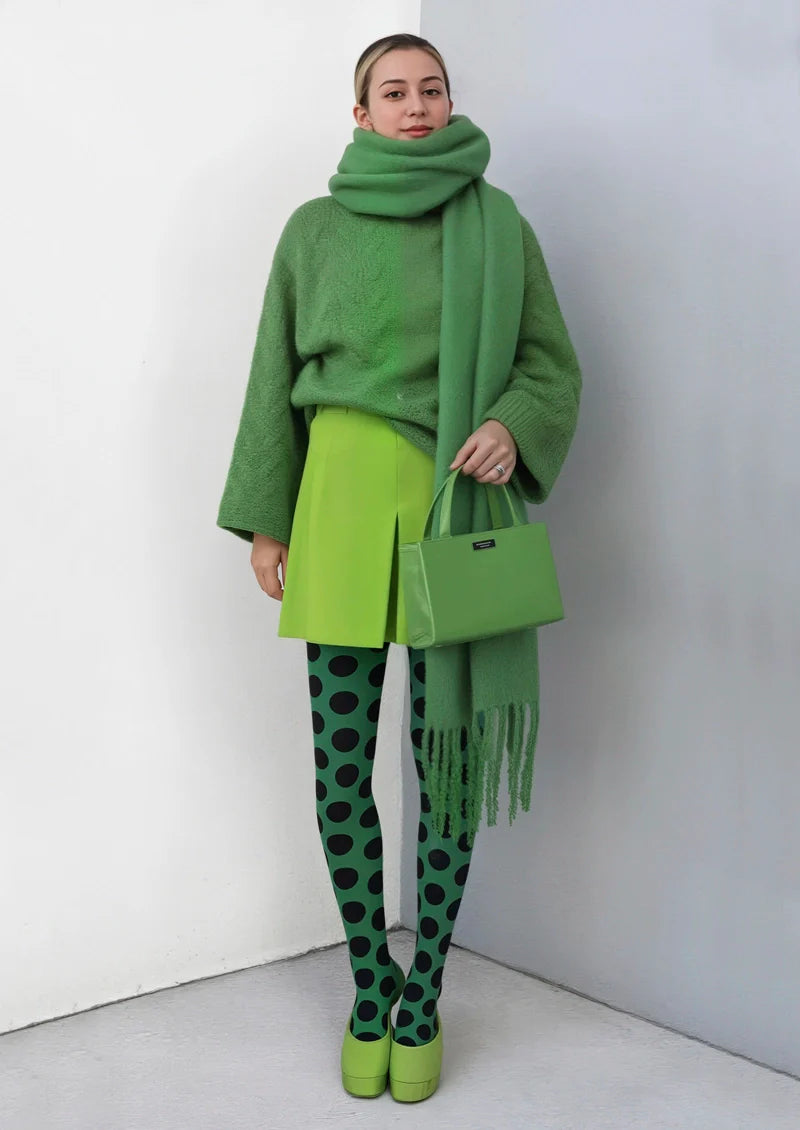 PlanGreen & Black Polka Dots Tights Hosiery Pantyhose