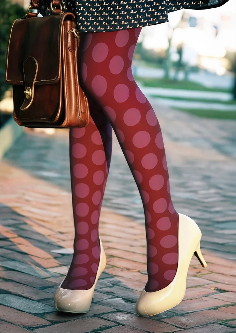 deep red Morandi polka dots Tights Hosiery Pantyhose