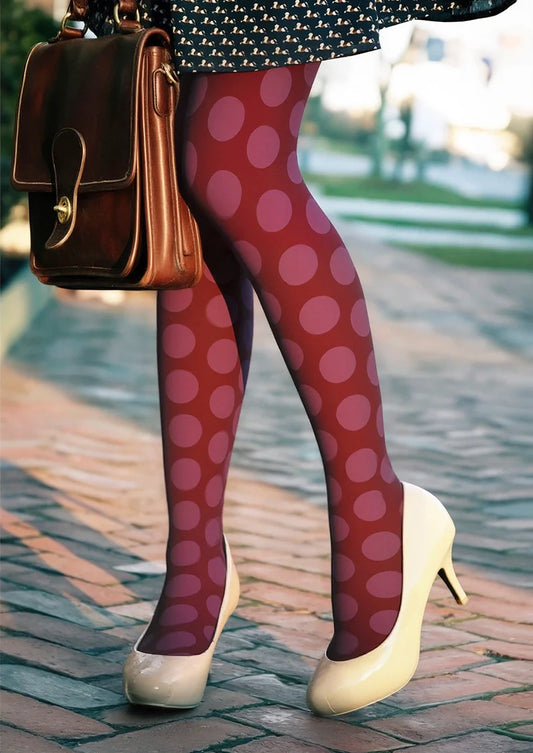deep red Morandi polka dots Tights Hosiery Pantyhose