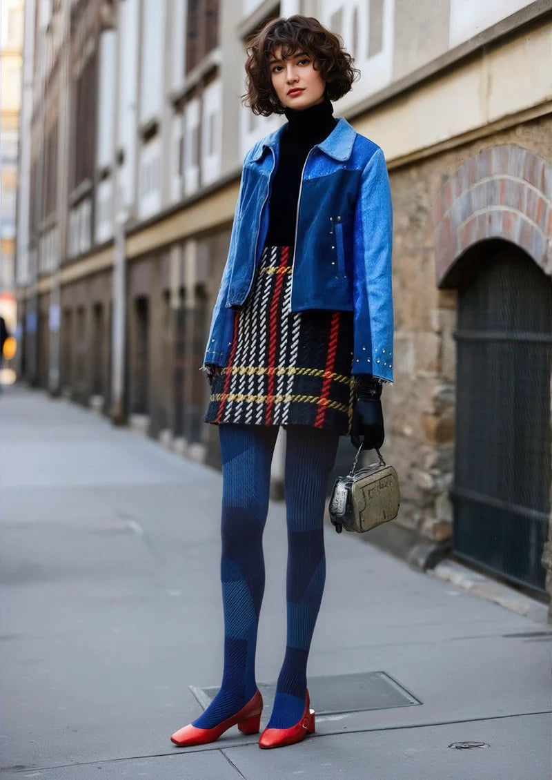 Blue Striped Rectangle Tights Hosiery Pantyhose