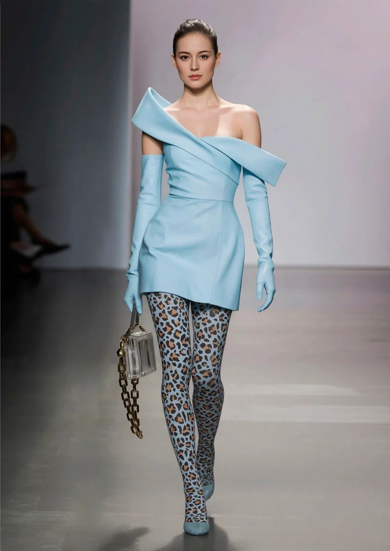 Sky Blue Leopard Tights Hosiery Pantyhose