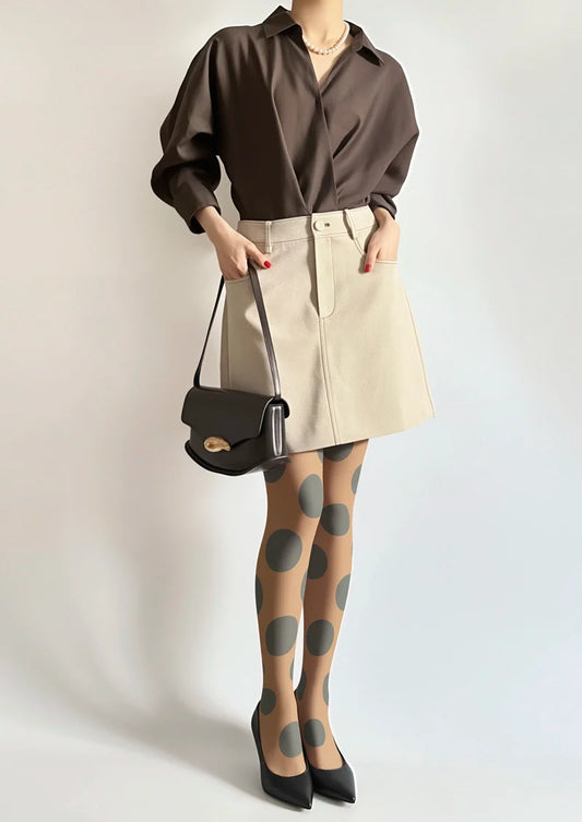 Brown-Olive green Morandi  polka dots Memory Tights Hosiery Pantyhose