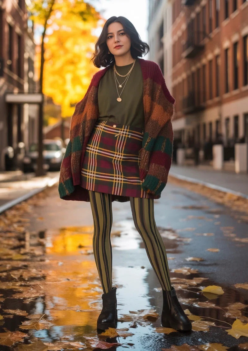 Olive green stripes Tights Hosiery Pantyhose