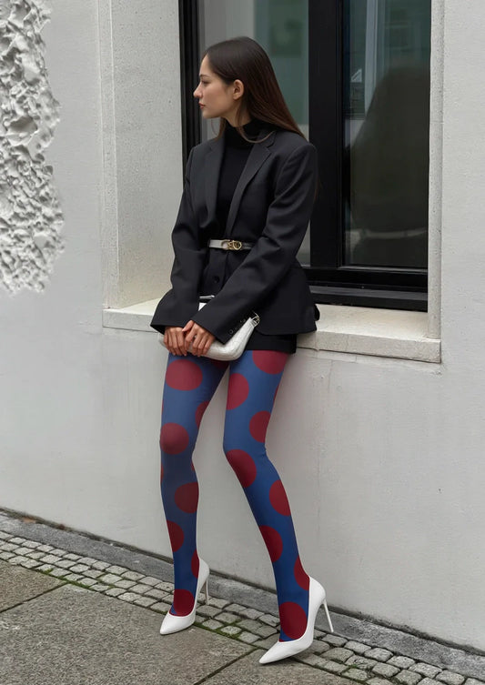 Navy blue-deep red Morandi  polka dots Memory Tights Hosiery Pantyhose
