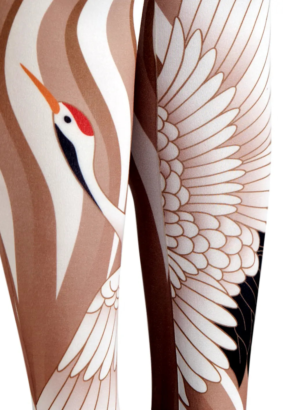 Golden Crane's Wings Unfurling Patterned Tights Hosiery Pantyhose