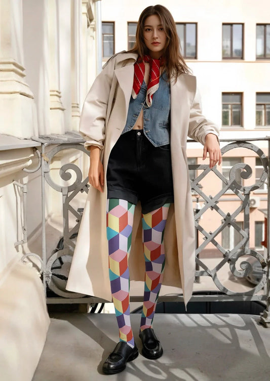 Colored Blocks Tights Hosiery Pantyhose