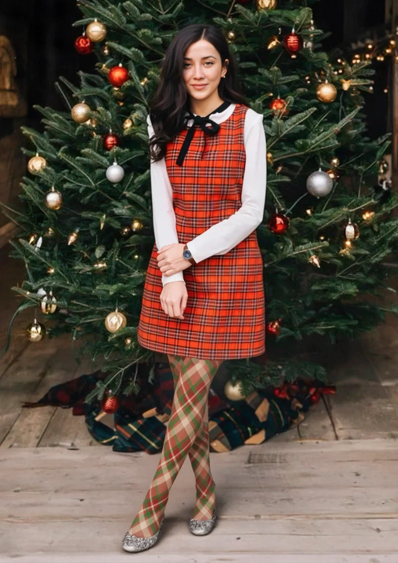 Christmas red-green stripes Checked Tights Hosiery Pantyhose