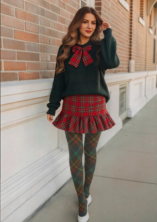 Christmas Dark green stripes Checked Tights Hosiery Pantyhose