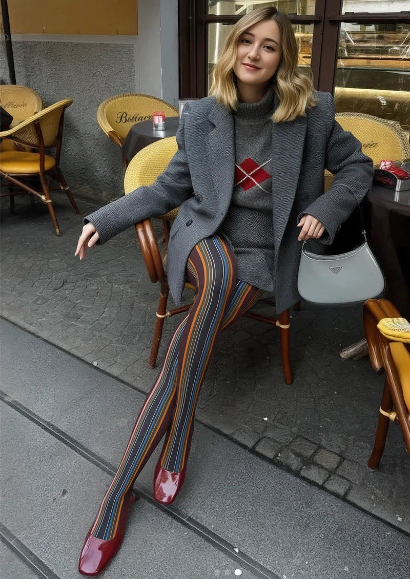 Iridescent Yesterday Striped Tights Hosiery Pantyhose