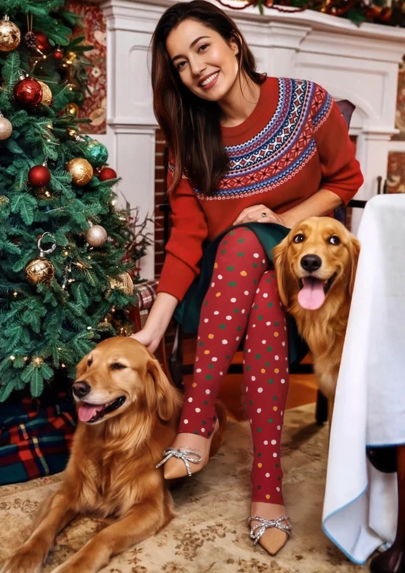 Christmas Red polka dots Tights Hosiery Pantyhose