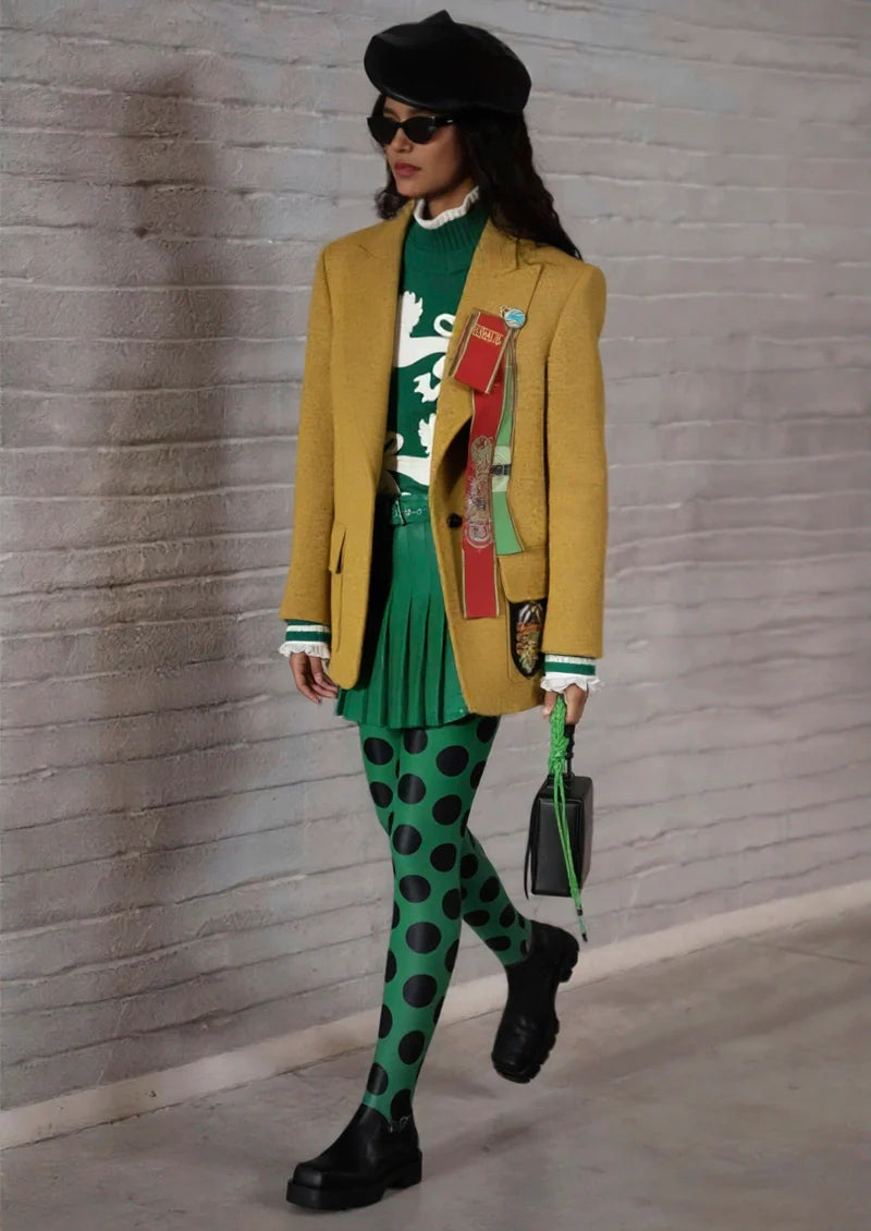 PlanGreen & Black Polka Dots Tights Hosiery Pantyhose