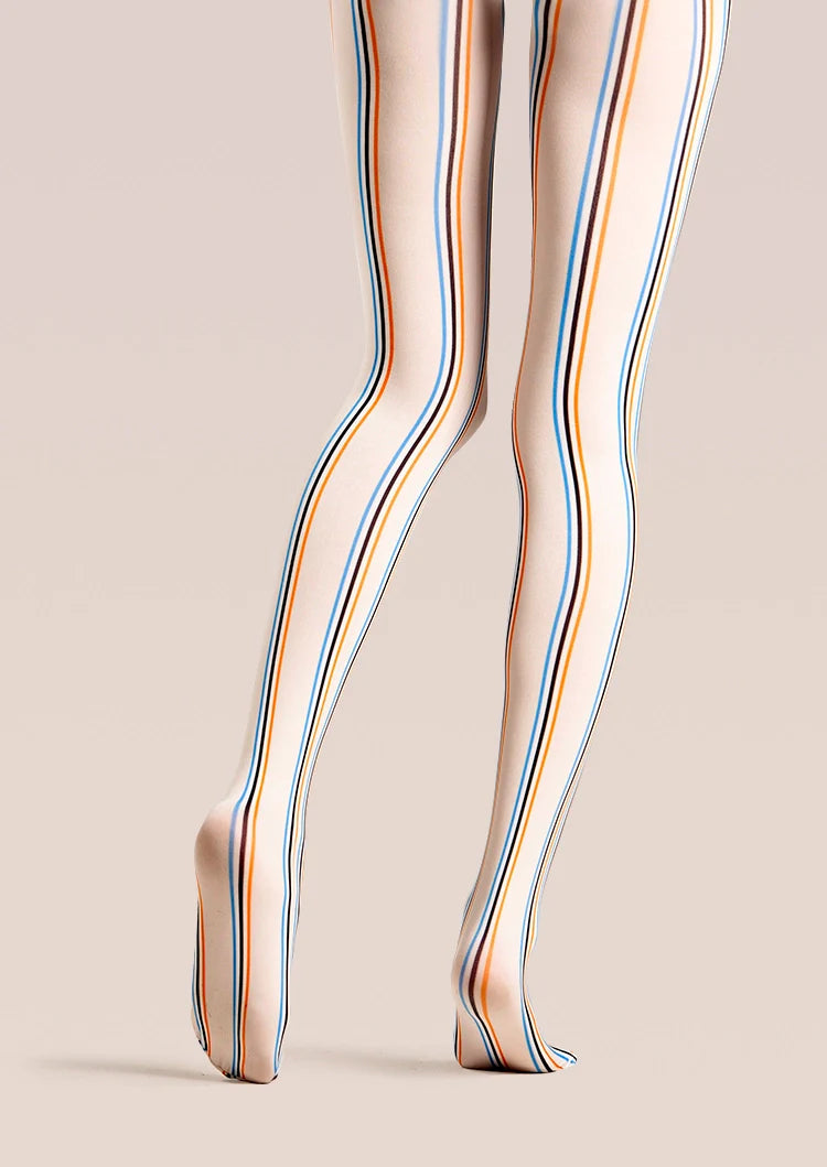 Beige Striped College Tights Hosiery Pantyhose