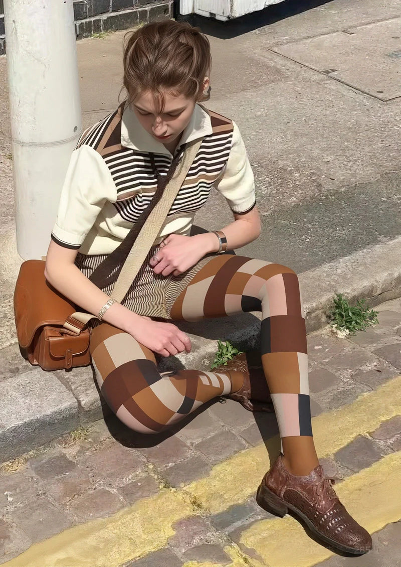 Brown Geometry Set Tights Hosiery Pantyhose