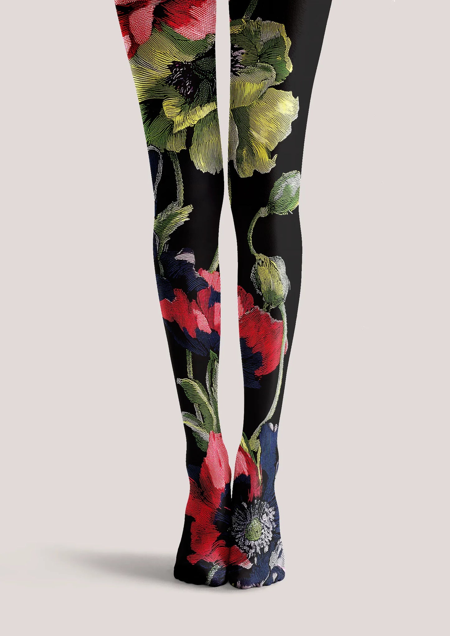 Midnight Flora Print Tights Hosiery Pantyhose