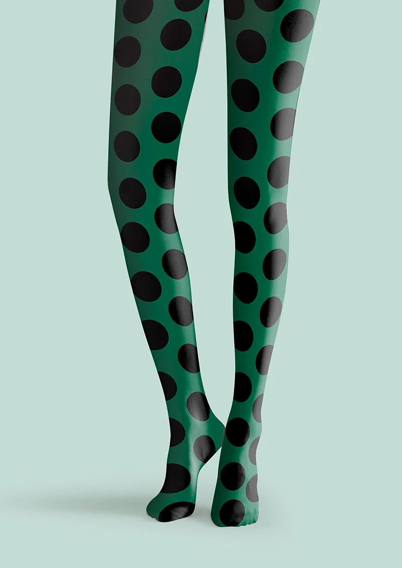 PlanGreen & Black Polka Dots Tights Hosiery Pantyhose