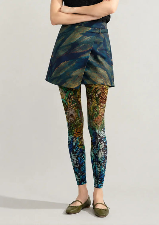 Verdant Butterfly Floral Lace Footless Tights Hosiery Leggings