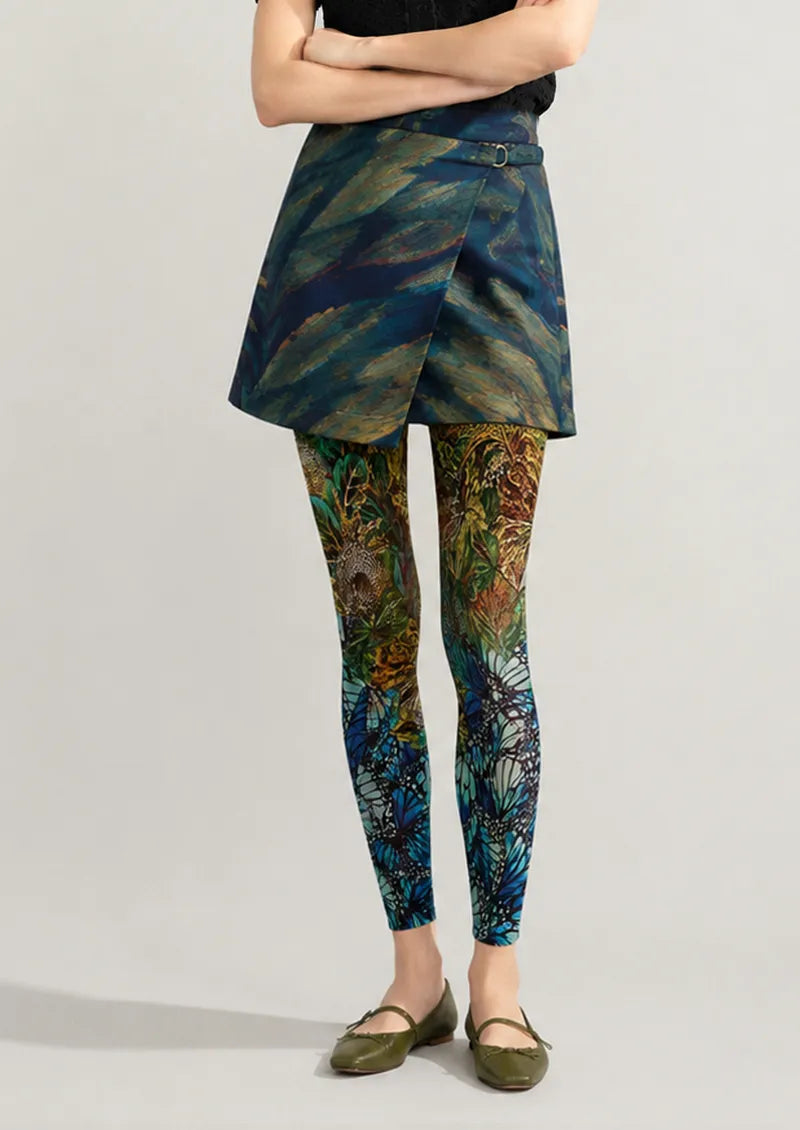 Verdant Butterfly Floral Lace Footless Tights Hosiery Leggings