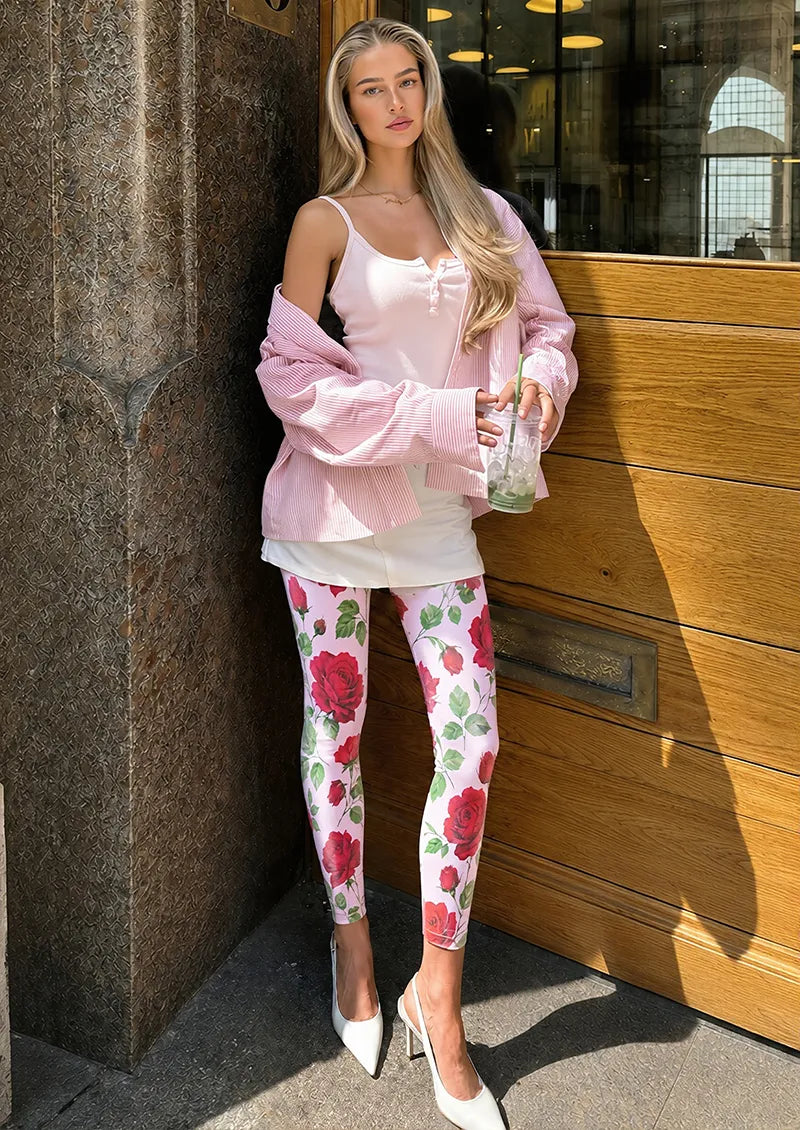 Rose Garden Floral Print Footless Tights Hosiery Leggings