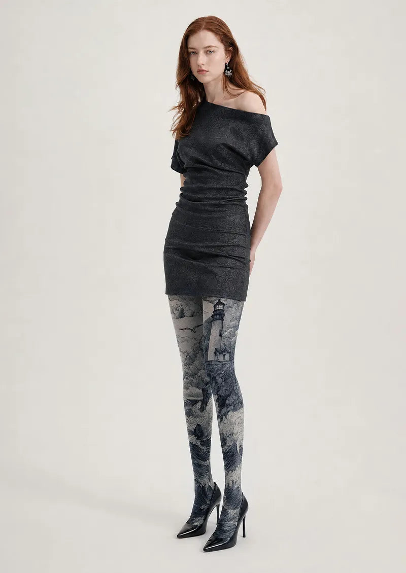 Gray Lighthouse Seascape Tights