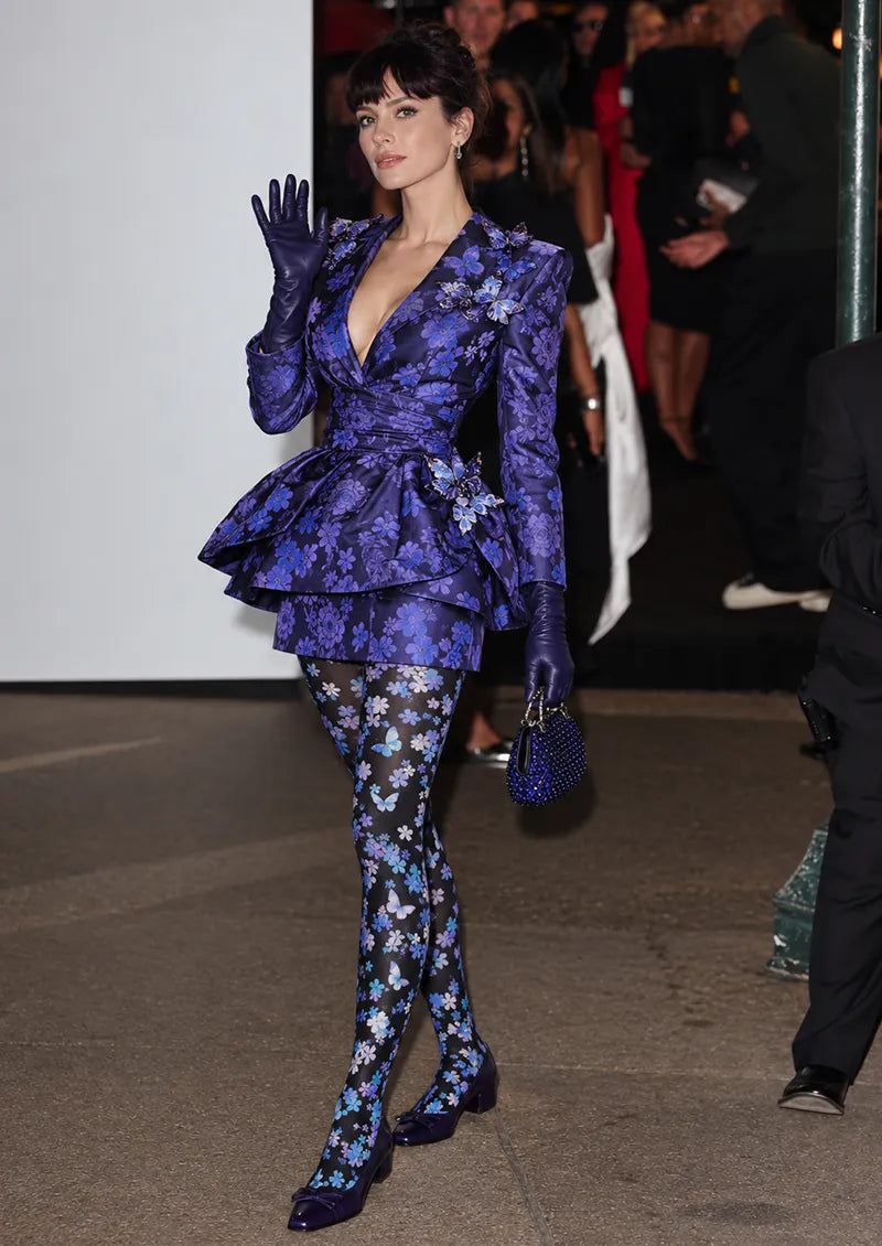 Black Blue Butterfly Floral Tights