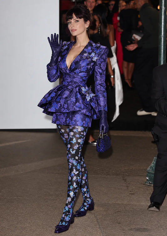 Black Blue Butterfly Floral Tights