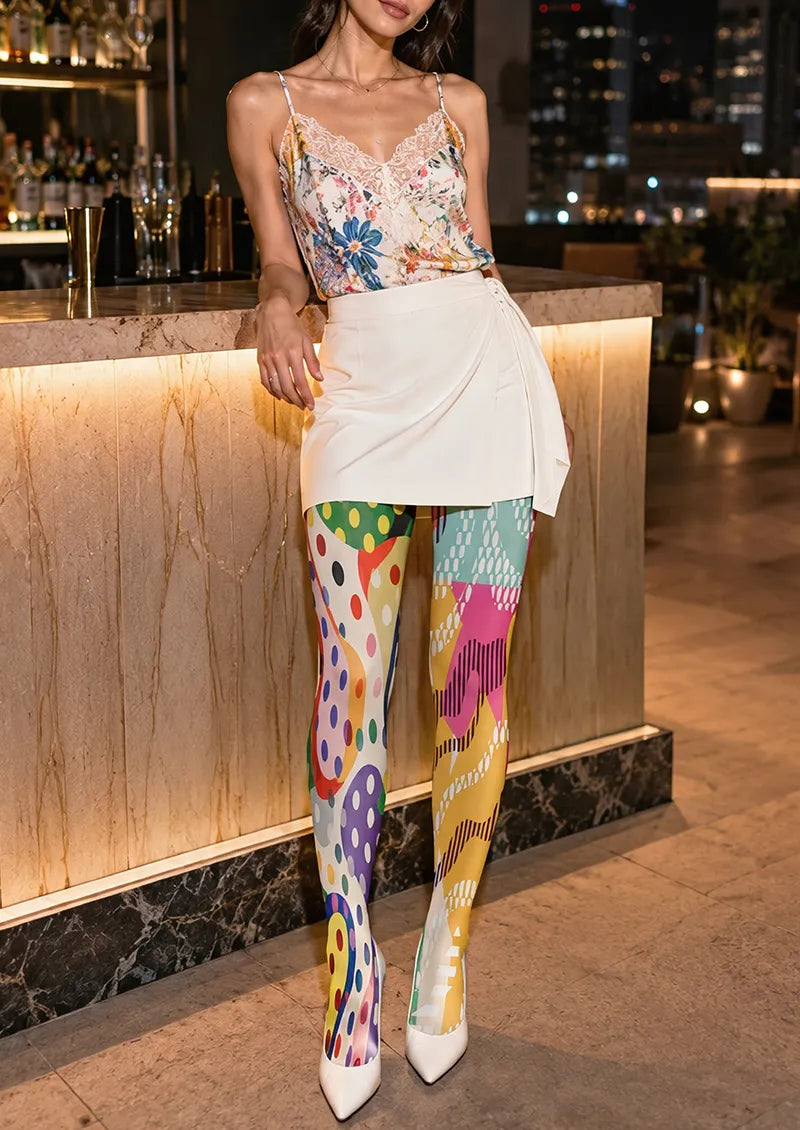 Colorful Split Polka Dot and Geometric Graphic Tights Hosiery Pantyhose