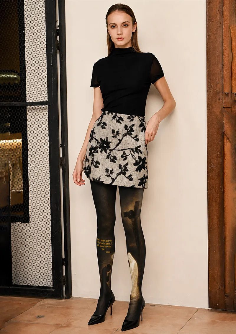 Christian Cross and Jesus Message Art Print Tights Hosiery Pantyhose