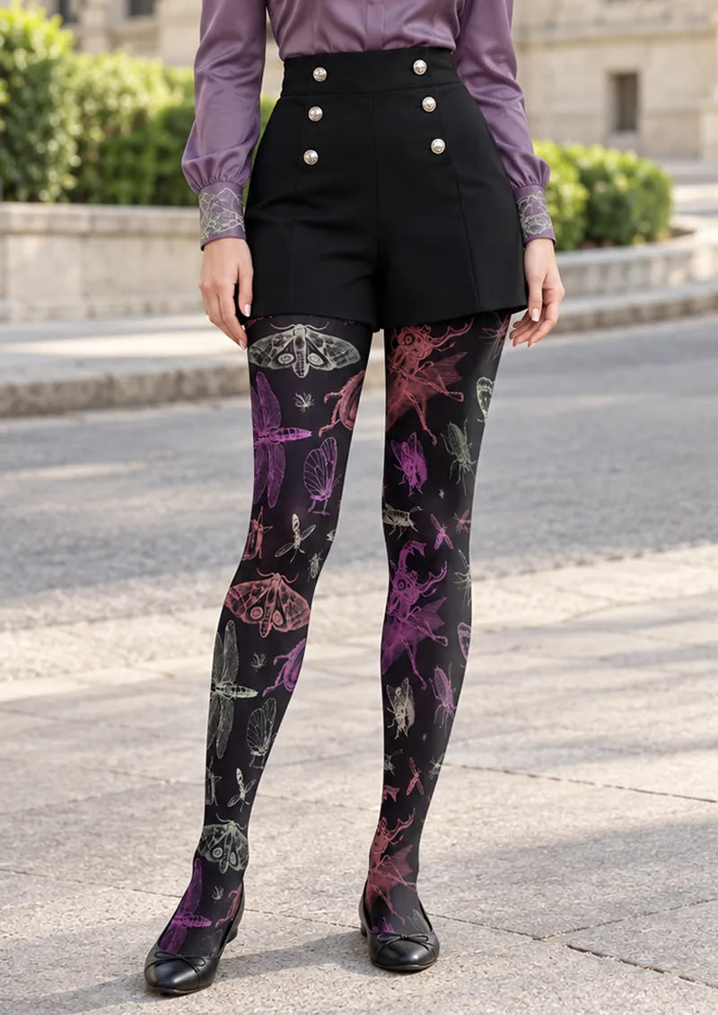 Black Neon Insect Line Art Tights