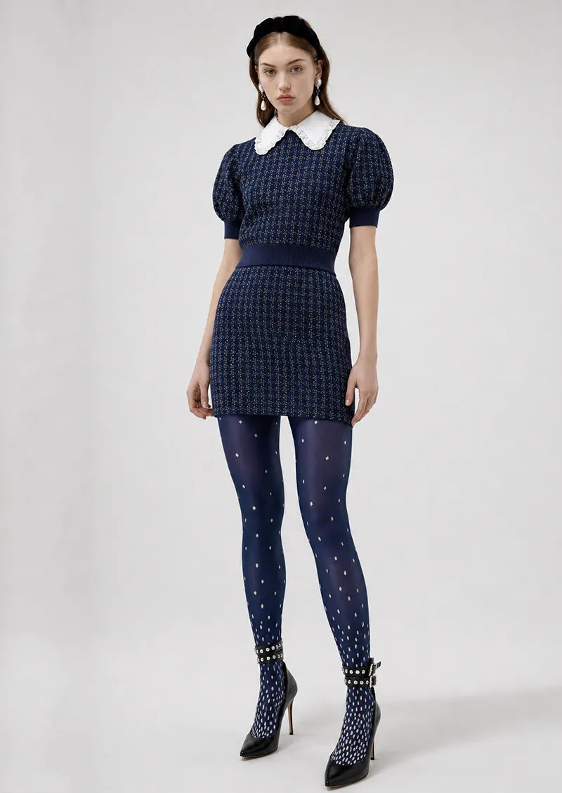 Navy White Graduated Polka Dot Tights Hosiery Pantyhose