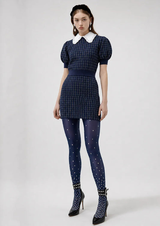 Navy White Graduated Polka Dot Tights Hosiery Pantyhose