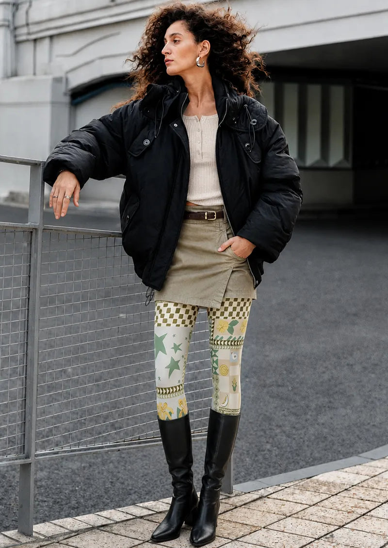 Boho Patchwork Folk Print Tights Hosiery Pantyhose