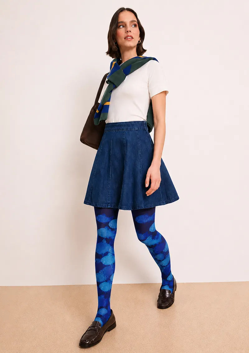 Navy Blue School of Fish Art Print Tights Hosiery Pantyhose