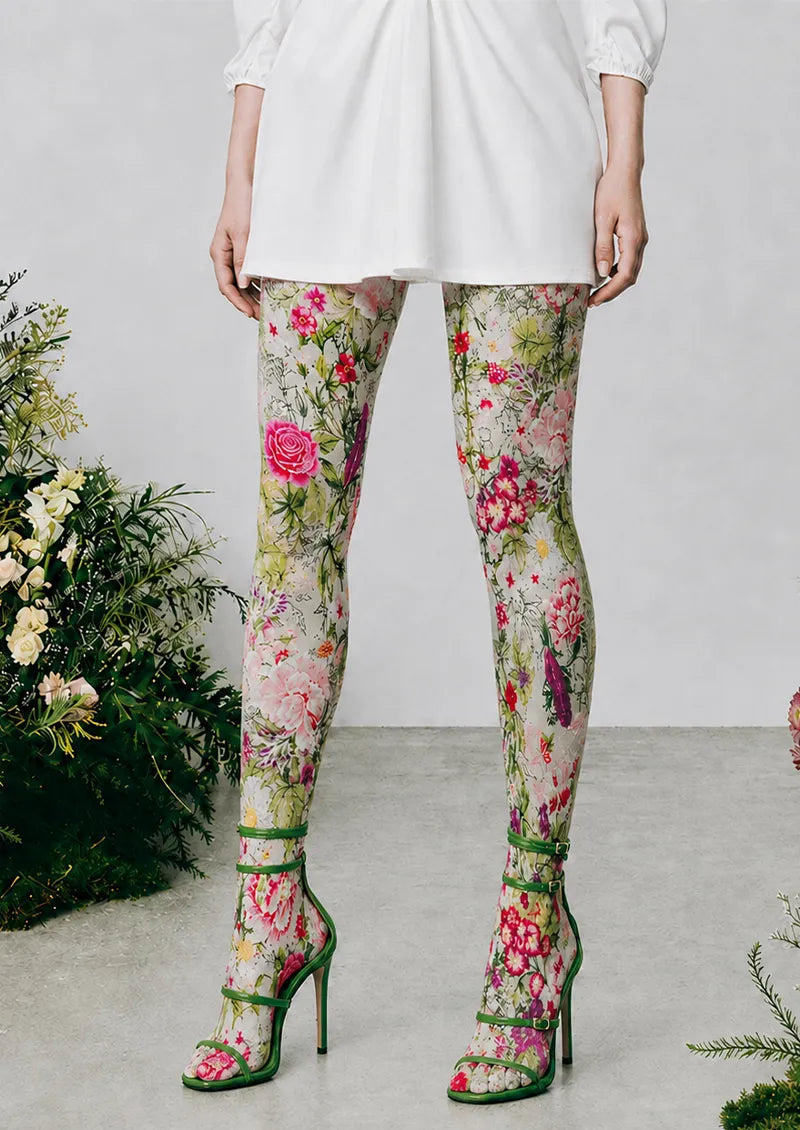Wild Meadow Botanical Floral Print Tights Hosiery Pantyhose