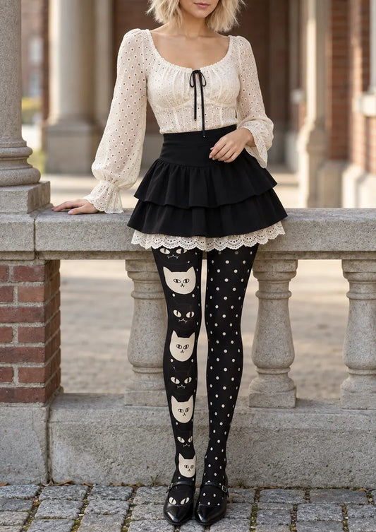 Black Cat and Polka Dot Tights