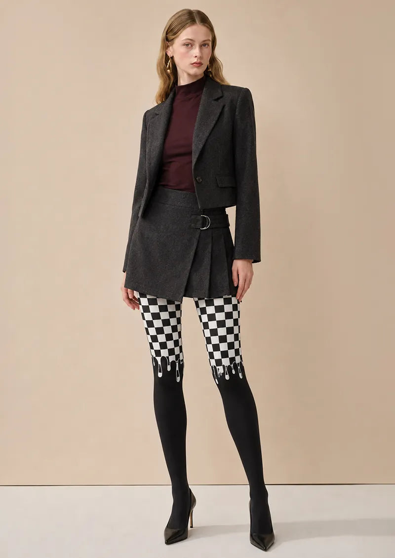 Black Checker Drip Tights