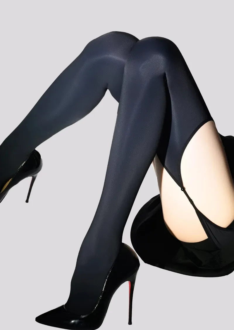 Sheer Black Glossy Spaghetti-Strap Style Tights Hosiery Pantyhose