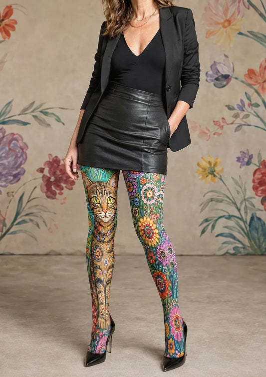 Orange Cat and Floral Tights