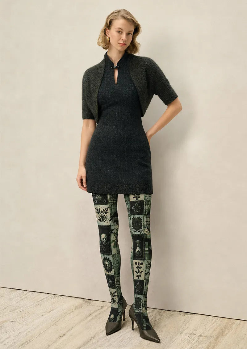 Green Skull Patchwork Tights