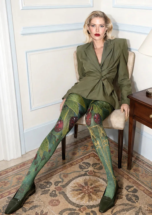 Cherry Botanical Illustration Tights