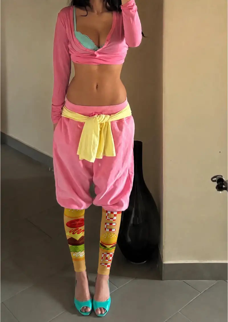 Burger Fast Food Graphic Footless Tights Hosiery Leggings