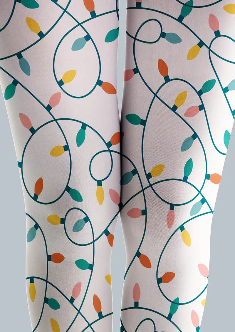 Christmas Fun Art Snowy Night Lanterns Tights Hosiery Pantyhose