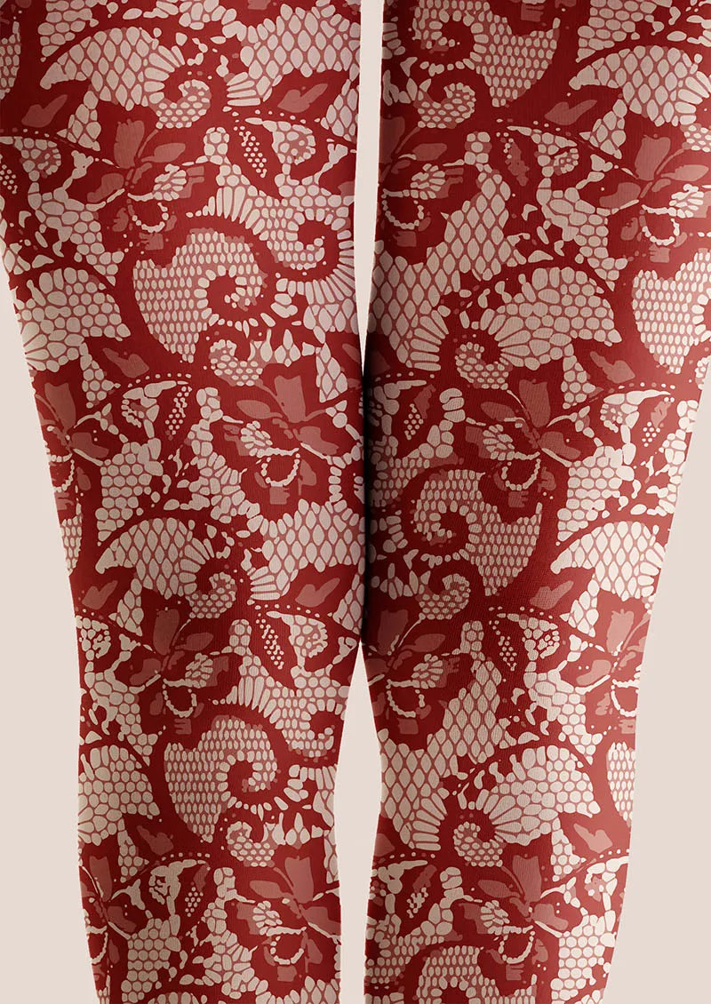 Lace Print Scarlet Bloom Tights Hosiery Pantyhose