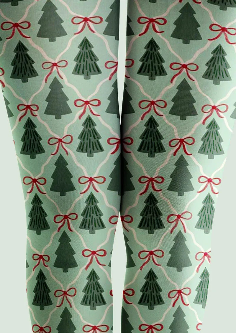 Christmas Fun Art Tree Forest Tights Hosiery Pantyhose