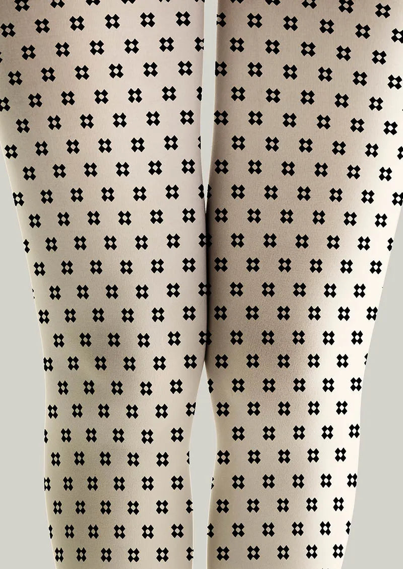 Pop Art Beige Micro Check Tights Hosiery Pantyhose